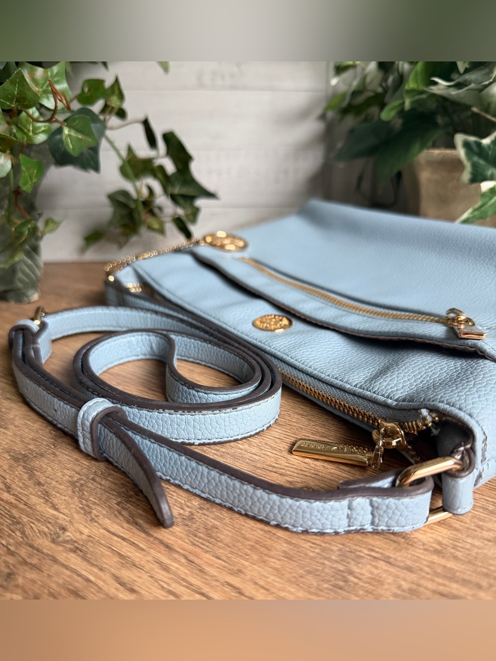 Anne Klein Light Blue Vegan Pebbled Leather Classic Crossbody Shoulder Bag - Picture 14 of 14